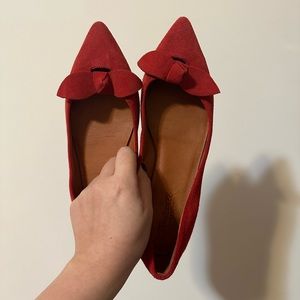 Madewell pointy suede flats in red orange